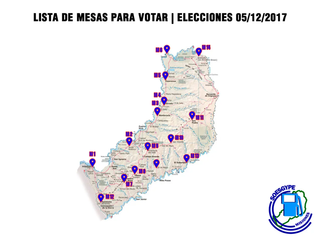 Mesas donde se vota en las elecciones del SOESGyPE Misiones