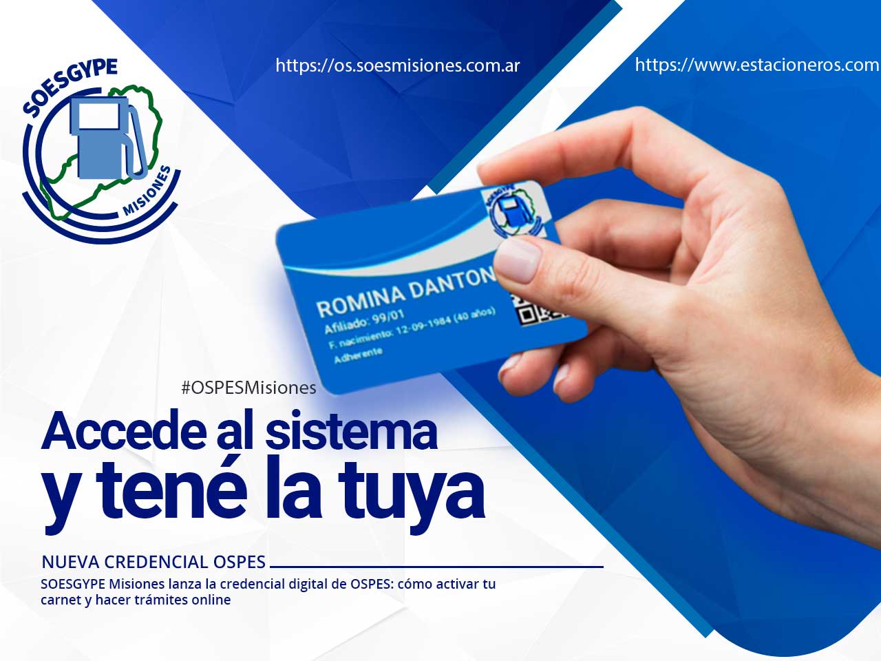 Mano sosteniendo la nueva credencial digital de OSPES para trabajadores de estaciones de servicio de SOESGYPE Misiones